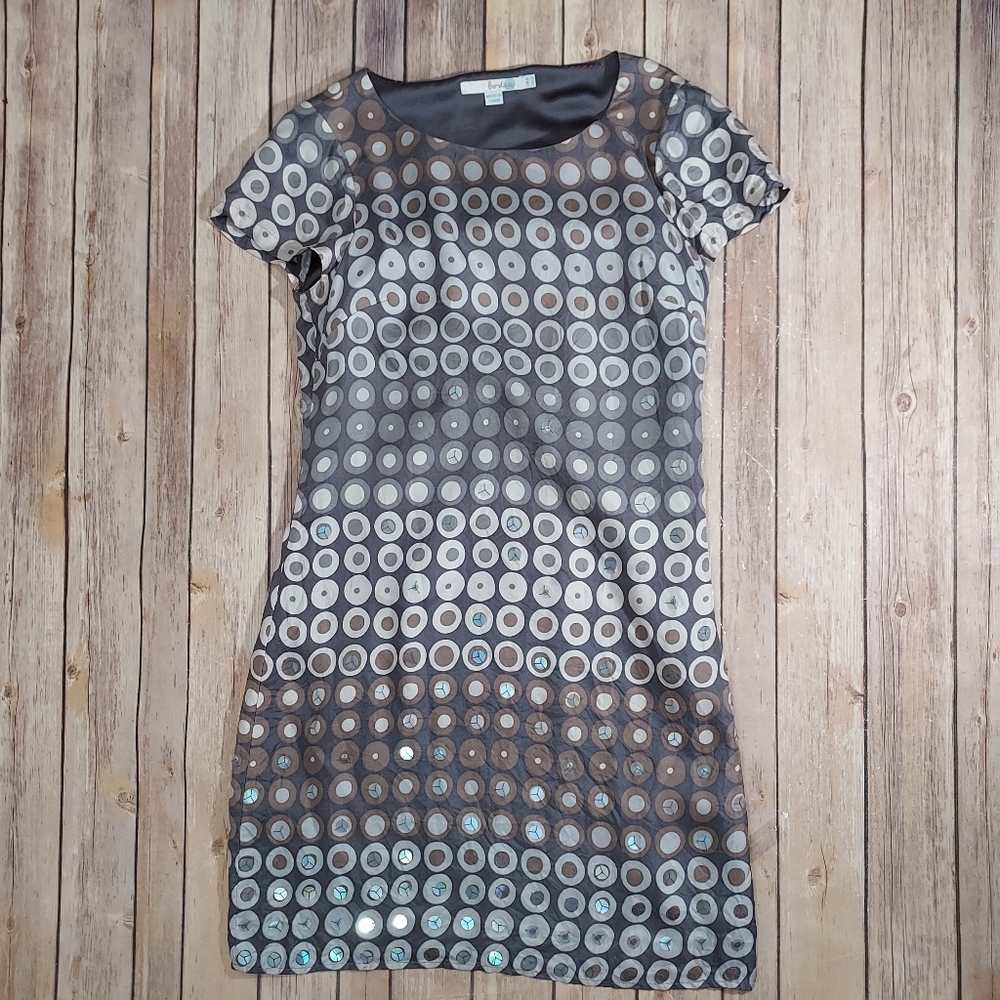 Boden silk brown cream circle print shift dress 4